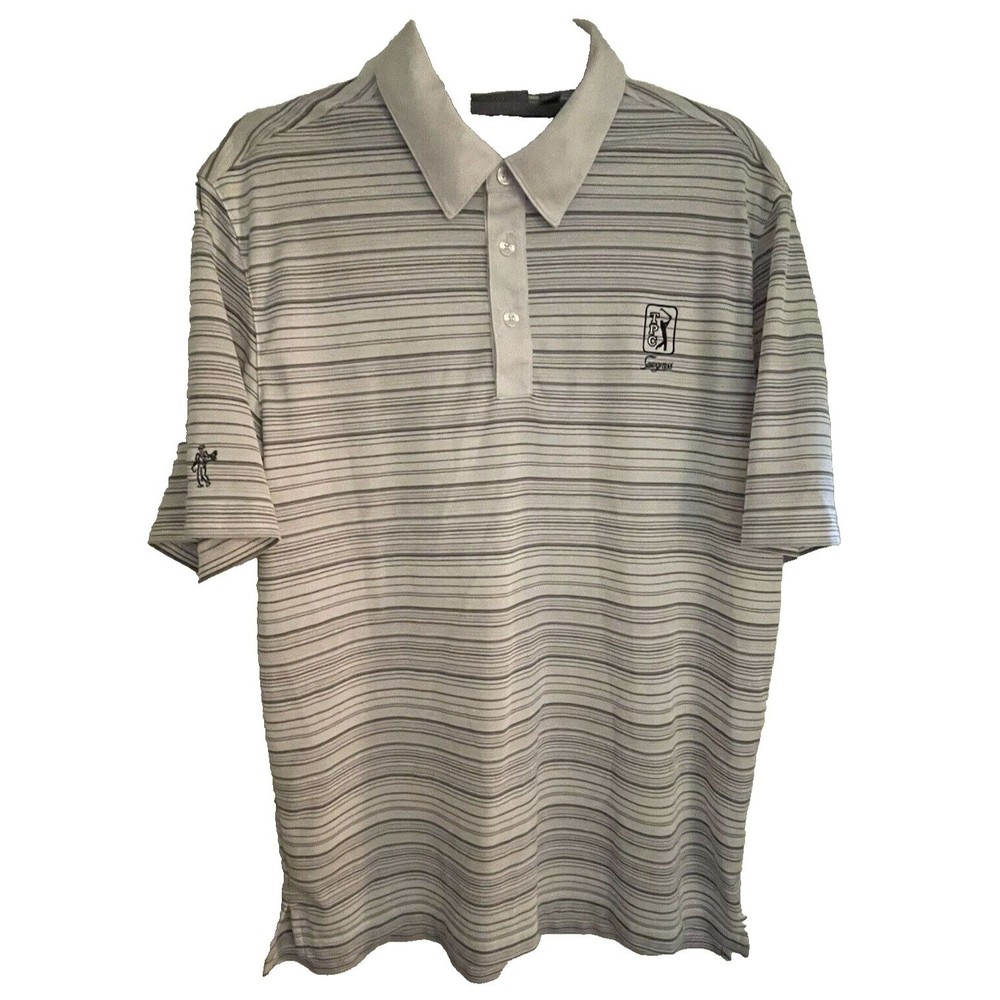 TPC Sawgrass Men’s Ashworth White W/Grey Stripes Short Sleeve Golf  Shirt Medium